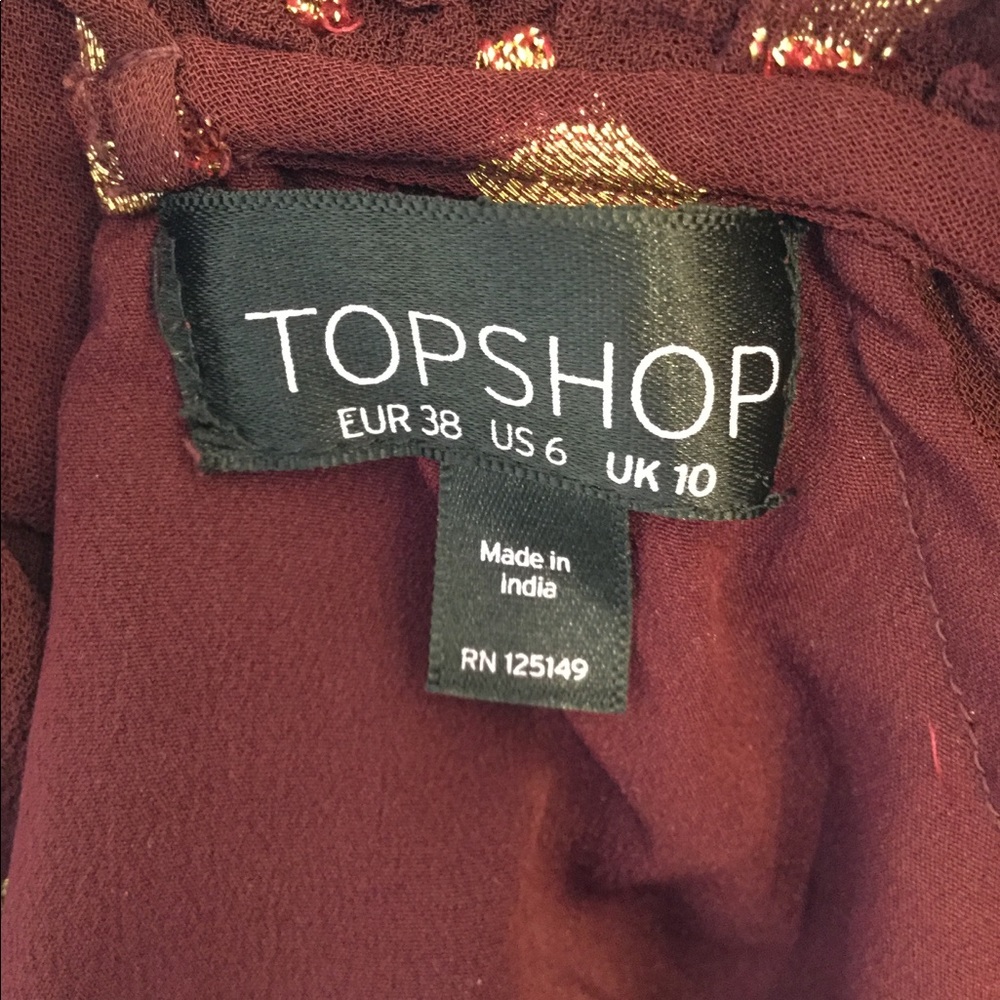 NWOT Topshop Off Shoulder Burgundy Gold Polka Dot Glam Mini Dress Sz 6 - Picture 7 of 8